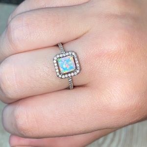 Sterling Silver & Opal & Cubic Zirconium Ring